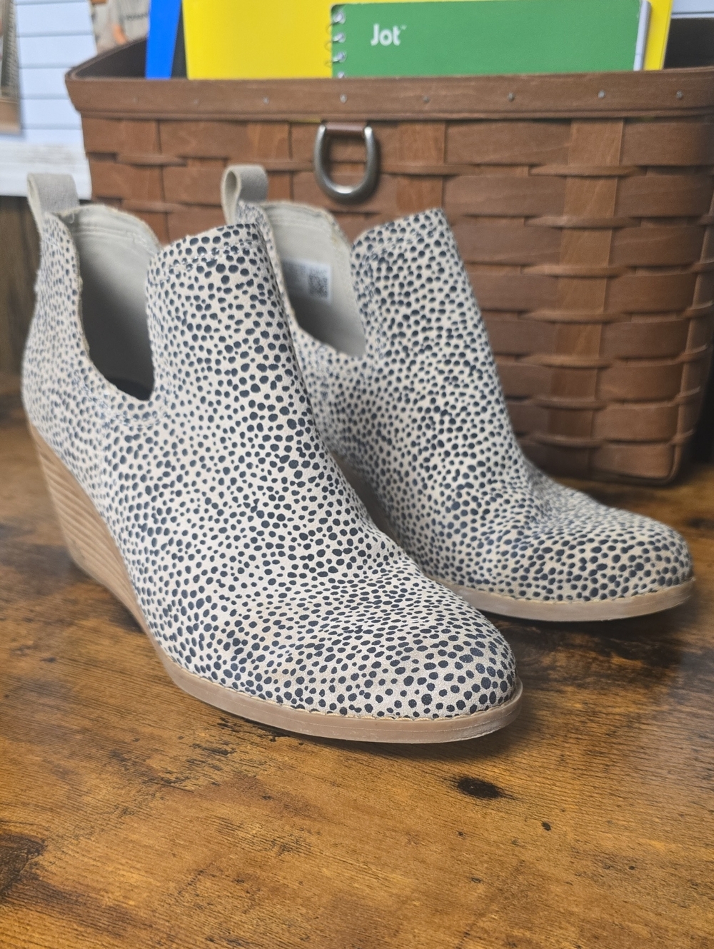 TOMS Kallie wedge booties In Cream With Black Dot Print